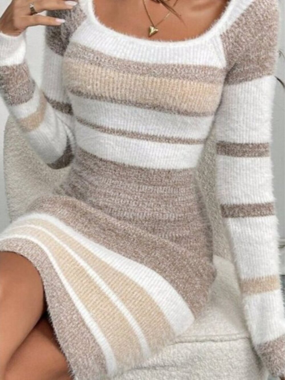 Multicolor Casual Women's Long Sleeve Striped Knit Sweater Dress